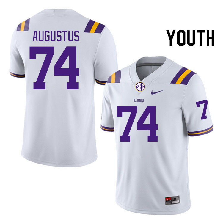 Youth #74 Braden Augustus LSU Tigers College Football Jerseys Stitched-White